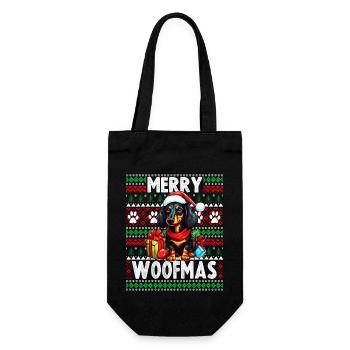 Dackel Hund Lustige Weihnachten Hässlicher Pullover - Geschenkbeutel für Flaschen - Schwarz - Vorne