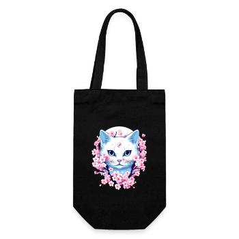 Kawaii Cat Japanese Retro Funny Anime Cat - Gift Bag for Bottles - black - Front