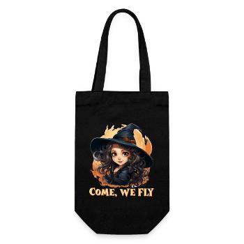 Funny little witch with saying; Come we fly - Gift Bag for Bottles - black - Front