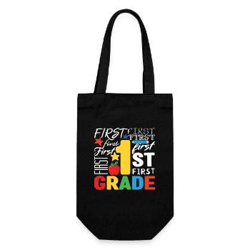 1st Grade First Typography Team Teacher Day 100 - Gift Bag for Bottles - black - Front