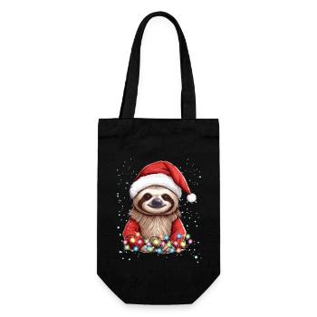 Schnee, Weihnachtsmütze, Weihnachtsbeleuchtung - Funny Sloth Ch - Geschenkbeutel für Flaschen - Schwarz - Vorne