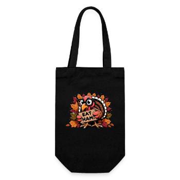 Eat Ham - Funny Pilgrim Turkey Thanksgiving - Gift Bag for Bottles - black - Front