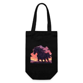 Horses, Black Horse, Horse, Sunset - Gift Bag for Bottles - black - Front