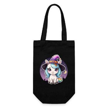 Halloween - niedliches Einhorn Mädchen Zauberhut - Geschenkbeutel für Flaschen - Schwarz - Vorne