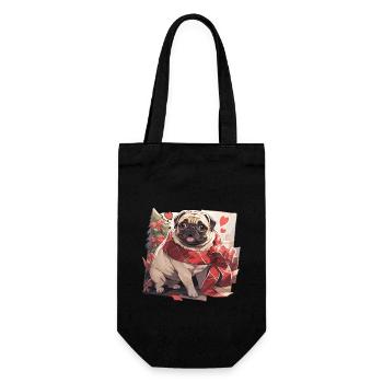 Mops Mops Hund Mops Weihnachten Pug Xmas - Geschenkbeutel für Flaschen - Schwarz - Vorne