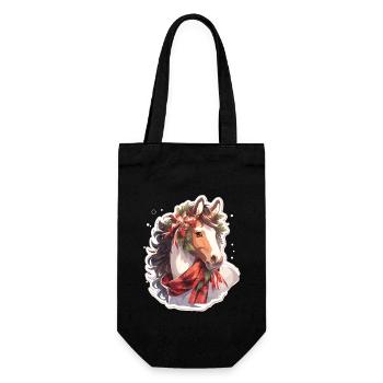 Pferd Pferde Weihnachten Reiten Reitsport - Geschenkbeutel für Flaschen - Schwarz - Vorne
