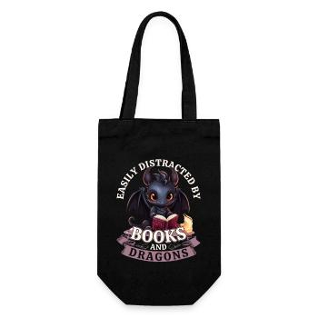 Facilement distrait par les livres et les dragons : Dragons - Sac à bouteille - noir - Devant