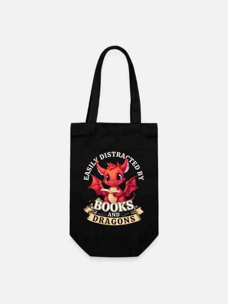 Easily Distracted By Books And Dragons: Drachen - Geschenkbeutel für Flaschen - Schwarz