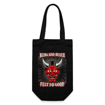 Lustiger Teufel Spruch, Teufels Maske, Comic Stil - Geschenkbeutel für Flaschen - Schwarz - Vorne