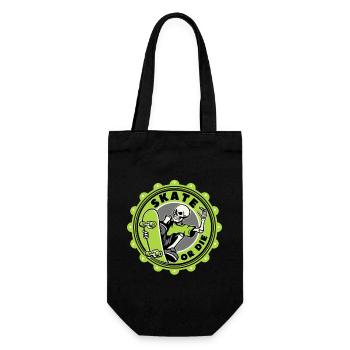 Totenkopf Skater, lustiger Spruch Skate Or Die - Geschenkbeutel für Flaschen - Schwarz - Vorne