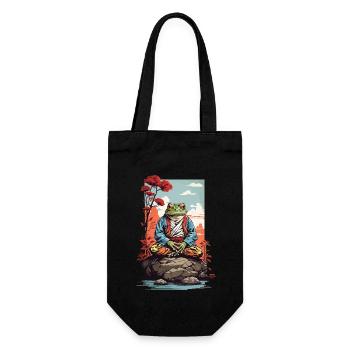 Meditativer Frosch Japan Yoga Art Retro Style - Geschenkbeutel für Flaschen - Schwarz - Vorne