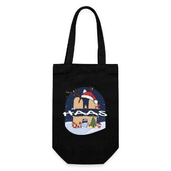 Awesome Haas Name w Santa Hat in Xmas Theme - Gift Bag for Bottles - black - Front
