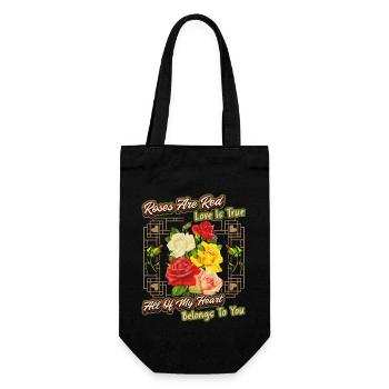 Red Roses, Love, Valentine's Day Saying - Gift Bag for Bottles - black - Front