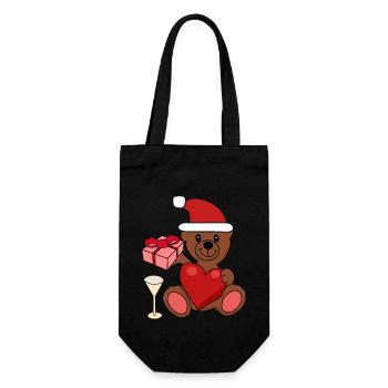 Teddybär Weihnacht Party feiern Weihnachtsgeschenk - Geschenkbeutel für Flaschen - Schwarz - Vorne