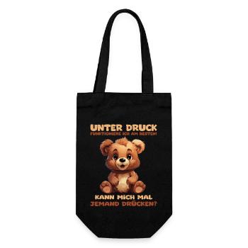 Lustiger Spruch mit Bärchen. Unter Druck - Geschenkbeutel für Flaschen - Schwarz - Vorne