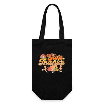 Thankful Give Thanks - Retro Thanksgiving Women - Geschenkbeutel für Flaschen - Schwarz - Vorne