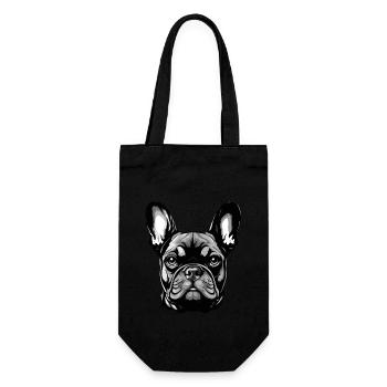 Französische Bulldogge Hund Kopf Porträt - Geschenkbeutel für Flaschen - Schwarz - Vorne