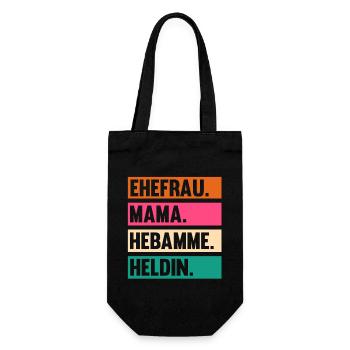 Mama Mutter Geburtshelferin Hebamme - Geschenkbeutel für Flaschen - Schwarz - Vorne