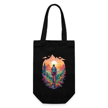 Natur Wandern Camping Fantasie Design Berge Wald - Geschenkbeutel für Flaschen - Schwarz - Vorne