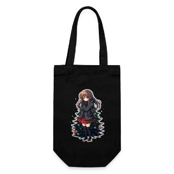Anime Weihnachts Design zu Weihnachten Sticker - Geschenkbeutel für Flaschen - Schwarz - Vorne