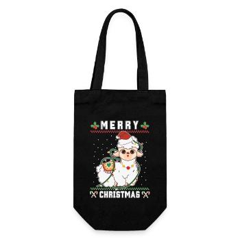 Joyeux Noël Lama Alpaga Mignon - Noël moche - Sac à bouteille - noir - Devant
