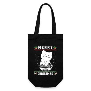 Süße Kawaii Anime Katze mit Ramen Ugly Christmas - Geschenkbeutel für Flaschen - Schwarz - Vorne