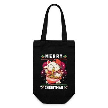 Süße Kawaii Anime Katze mit Ramen Ugly Christmas - Geschenkbeutel für Flaschen - Schwarz - Vorne