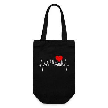 Kiel Skyline Herzschlag Fan Herz Liebe Love Kieler - Geschenkbeutel für Flaschen - Schwarz - Vorne