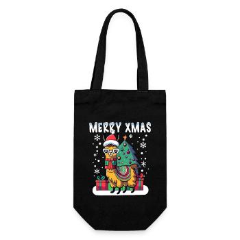 Llama in the snow with Santa hat celebrating Xmas - Gift Bag for Bottles - black - Front