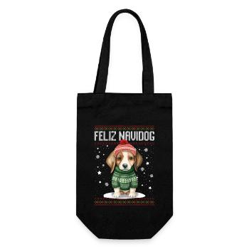 Beagle Hund Feliz Navidog - Feliz Navidad Weihnachten - Geschenkbeutel für Flaschen - Schwarz - Vorne