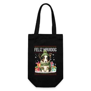 Border Collie Hund Feliz Navidog - Feliz Navidad Ch - Geschenkbeutel für Flaschen - Schwarz - Vorne