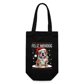 Bulldogge Welpe Feliz Navidog - Feliz Navidad Christ - Geschenkbeutel für Flaschen - Schwarz - Vorne