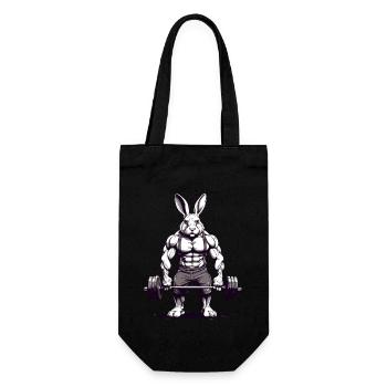 Lustiger Muskel Hase mit Langhantel Design - Geschenkbeutel für Flaschen - Schwarz - Vorne