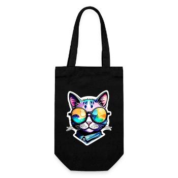 Cat with Sunglasses - Cat with Glasses - Gift Bag for Bottles - black - Front