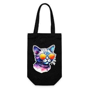 Katze oder Kätzchen - Niedlich - Sonnenbrille - Geschenkbeutel für Flaschen - Schwarz - Vorne