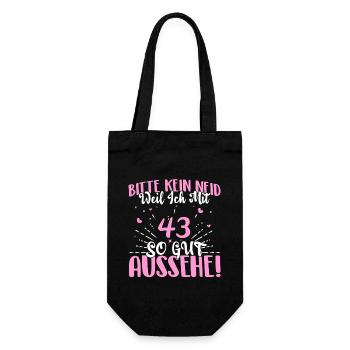 Bitte kein Neid weil mit 43 Jahren gut aussehe - Geschenkbeutel für Flaschen - Schwarz - Vorne