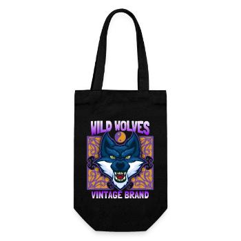 Wilder Wolf, Wolf Portrait, lustiger Wolfskopf - Geschenkbeutel für Flaschen - Schwarz - Vorne