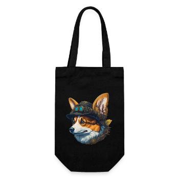 Viktorianischer Steampunk Corgi Hund Design - Geschenkbeutel für Flaschen - Schwarz - Vorne