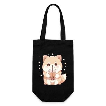 Kawaii Corgi Hund trinkt Boba Bubble Tea Chibi - Geschenkbeutel für Flaschen - Schwarz - Vorne