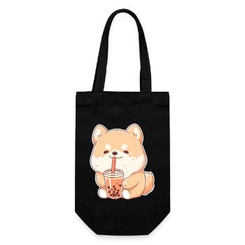 Kawaii Corgi Dog Drinks Boba Bubble Tea Chibi - Gift Bag for Bottles - black - Front