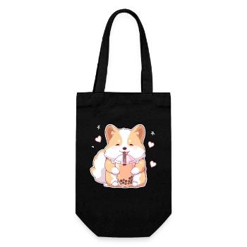 Kawaii Corgi Dog Drinks Boba Bubble Tea Chibi - Gift Bag for Bottles - black - Front