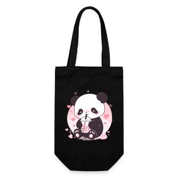 Kawaii Panda trinkt Boba Bubble Tea Chibi - Geschenkbeutel für Flaschen - Schwarz - Vorne