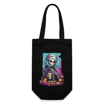 Pastel Gothic Mädchen Skull Dia de Muertos - Geschenkbeutel für Flaschen - Schwarz - Vorne