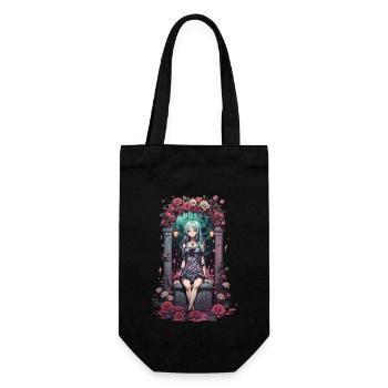 Anime Gothic Girl Viktorianische Blumen Ästhetik - Geschenkbeutel für Flaschen - Schwarz - Vorne