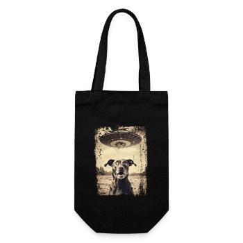 Lustiger Hund mit UFO Retro Vintage Alien - Geschenkbeutel für Flaschen - Schwarz - Vorne