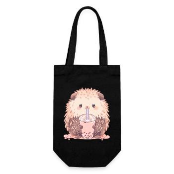 Kawaii Hedgehog Drinks Boba Bubble Tea Chibi - Gift Bag for Bottles - black - Front