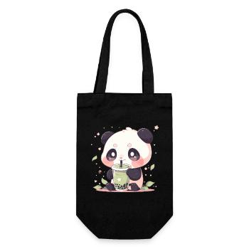 Kawaii Panda trinkt Boba Bubble Tea Chibi - Geschenkbeutel für Flaschen - Schwarz - Vorne