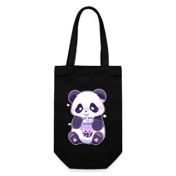 Kawaii Panda trinkt Boba Bubble Tea Chibi - Geschenkbeutel für Flaschen - Schwarz - Vorne