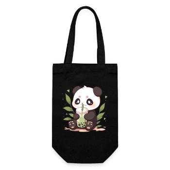 Kawaii Panda trinkt Boba Bubble Tea Chibi - Geschenkbeutel für Flaschen - Schwarz - Vorne