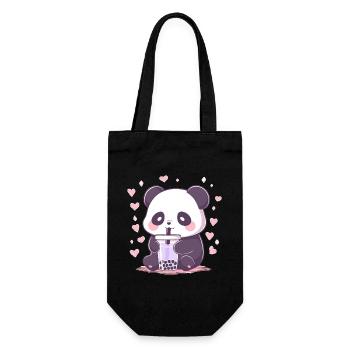 Kawaii Panda trinkt Boba Bubble Tea Chibi - Geschenkbeutel für Flaschen - Schwarz - Vorne